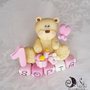 Cake topper orsetto con palloncino primo compleanno su cubi nome 5 cubi SOFIA