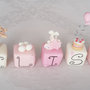 cake topper cubi con orsetti & Co in scala di rosa 5 cubi 5 lettere