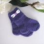 Calzini neonato unisex viola/fiocco bianco fatti a mano idea regalo corredino nascita lana ferri