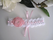 Fascetta per capelli neonata bianca/fiore rosa  battesimo nascita cerimonia fatta a mano cotone all'uncinettobianca