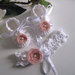 Set coordinato bianco/fiore rosa tenue neonata battesimo cerimonia nascita fatto a mano cotone uncinetto