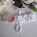 Fascetta per capelli bianca/fiore rosa tenue neonata battesimo cerimonia nascita all'uncinetto