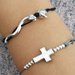 Bracciale di corda con pendente charm in argento Croce, fatto a mano