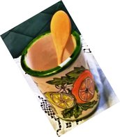 Porta mestoli di ceramica dipinto a mano con limoni, arance e foglie 3° accessorio del completo limoni 