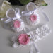 Set scarpine+fascetta capelli bianco/fiore rosa neonata uncinetto