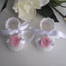 Scarpine bianche/fiore rosa neonata uncinetto