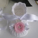 Scarpine bianche/fiore rosa neonata uncinetto