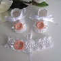 Set scarpine+fascetta bianco/fiore pesca neonata uncinetto