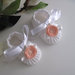 Set scarpine+fascetta bianco/fiore pesca neonata uncinetto