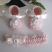 Scarpine fascetta neonata uncinetto battesimo nascita cerimonia rosa cipria fiore avorio 