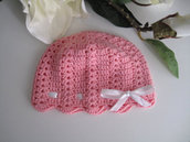 Cappellino rosa neonata uncinetto