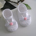Scarpine neonata bianco/rosa fatte a mano idea regalo nascita battesimo cerimonia uncinetto