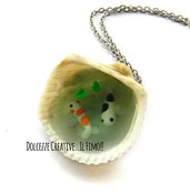 Collana Conchiglia - Laghetto con carpe koi colorate e foglie - miniature idea regalo handmade