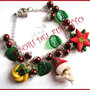 Bracciale Natale  "Fufuclassic Classic Babbo Natale  + foglie verdi e perle rosse" Fimo cernit stella di Natale idea regalo