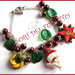Bracciale Natale  "Fufuclassic Classic Babbo Natale  + foglie verdi e perle rosse" Fimo cernit stella di Natale idea regalo