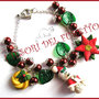 Bracciale Natale  "Fufuclassic Classic Orsetto  di neve  + foglie verdi e perle rosse" Fimo cernit stella di Natale idea regalo