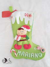 Calza della befana elfo, elfo natalizio calza idea regalo personalizzabile con nome 