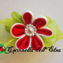 FERMAGLIO PER CAPELLI FIORE KANZASHI BIANCO E ROSSO REGALO DI NATALE