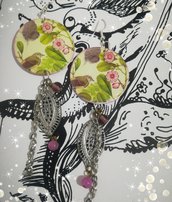 Orecchini carta Gioielli Rosa Uccello Natura bijoux idea regalo personalizzabile