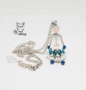 Collana in alluminio con bambolina in tessitura di perline e cristalli - ciondolo bambolina - ciondolo perline