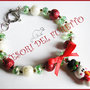 Bracciale Natale  "Fufuclassic omino pupazzo di neve cappello  babbo  Natale   perle rosse bianche verde " Fimo cernit Natale idea regalo