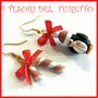 Orecchini Natalizi " Pinguino bastoncino zucchero gold rose glitter  " Natale  fimo cernit premo idea regalo economica bijoux natalizi personalizzabile  con clip su richiesta  kawaii