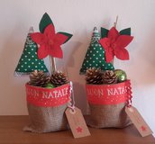 Vasetti natalizi con albero di Natale e stelle di Natale 2 pezzi