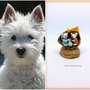 Presepe con cane west highland terrier in fimo nella noce, idea regalo natale per amanti dei cani