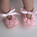 Set scarpine fascetta neonata all'uncinetto raso rosa fatto a mano idea regalo nascita battesimo cerimonia