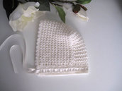 Cuffietta neonata cuffia cappellino lana panna avorio fatta a mano idea regalo corredino nascita cerimonia battesimo uncinetto handmade crochet 