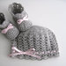 Set coordinato grigio/raso rosa cappello + scarpine neonata fatto a mano idea regalo corredino nascita battesimo lana uncinetto