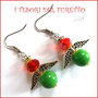 Orecchini Natale " Angelo portafortuna rosso verde argento " angioletto perle cristalli idea  regalo personalizzabile  con clip donna ragazza  handmade 