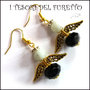 Orecchini Natale " Angelo portafortuna bianco nero e oro  " angioletto perle cristalli idea  regalo personalizzabile  con clip donna ragazza  handmade 