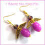 Orecchini Natale " Angelo portafortuna viola fucsia oro  " angioletto perle cristalli idea  regalo personalizzabile  con clip donna ragazza  handmade 