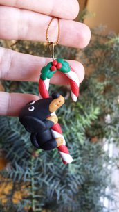 Decorazione natalizia bassotto sullo zuccherino in fimo, addobbi per albero di natale come regalo famiglia