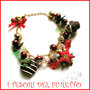 Bracciale Natale " Poinsettia Chic & Cake " mod. rosso  intenso stella  di Natale fiore fimo cernit premo idea regalo economica stella di natale bijoux dolcetti charm perle  eleganti natalizi ragazza donna per lei