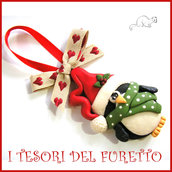 Addobbo decorazione per albero di Natale " Pinguino Kawaii  " segnaposto idea regalo Fimo cernit da appendere personalizzabile  con nome  