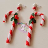 orecchini bastoncini di zucchero in fimo- orecchini candy canes