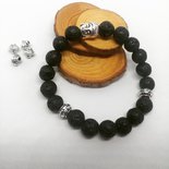Bracciale Mala Meditazione In Legno E Roccia Lavica - Perline 8mm, Regolabile 17-19cm - Regalo Con Confezione - 5