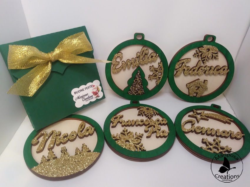Palline di Natale in legno - Feste - Natale - di Mariposa Creations
