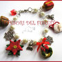 Bracciale Natale  "Fufuclassic poinsettia  pandoro   babbo  Natale   perle rosse fiocco neve bianche verde " stella Natale charm Fimo cernit Natale idea regalo