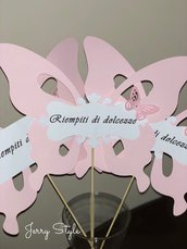 Topper farfalla decorazione confettata caramellata nascita battesimo matrimonio compleanno laurea 18 anni 