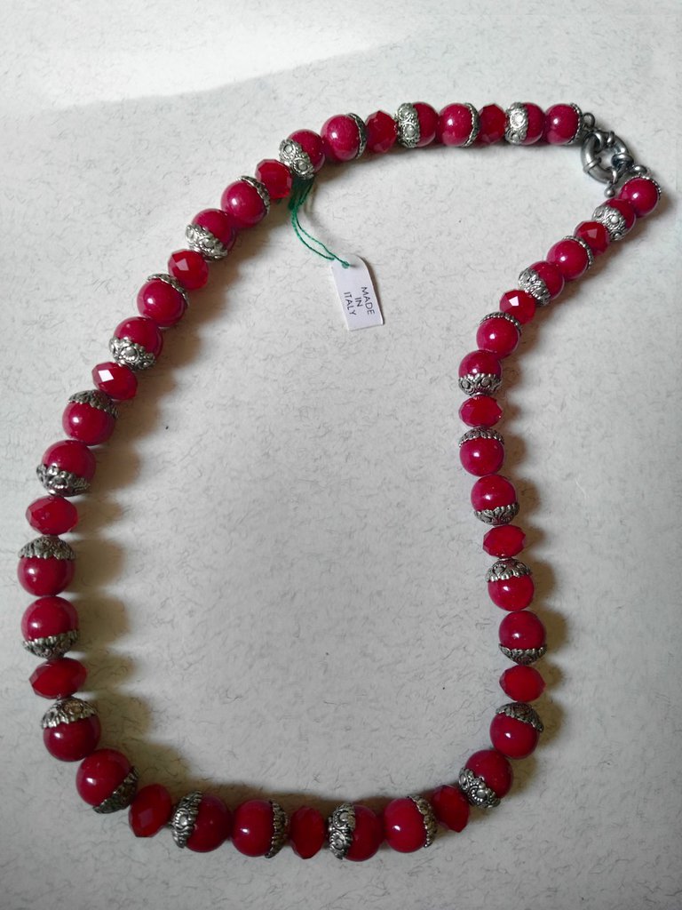 Collana Corta A Sfere Sfaccettate In Giada Rossa E Argento - Foto 4