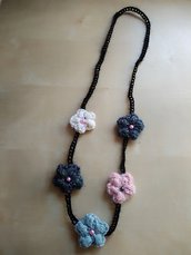 Collane lunghe lana a uncinetto collana boho con fiori idea regalo gioiello tessile fatto a mano 