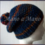 Cuffia morbida con ponpon- Blu scuro e arancio