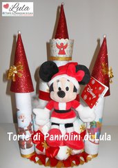 Torta di Pannolini CASTELLO Natale idea regalo nascita baby shower battesimo Minnie Topolino Winnie