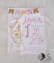 Invito manifesto Pincipesco principessa con orsetto personalizzabile primo compleanno