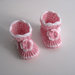 Scarpine stivaletti rosa / bianco neonata fatte a mano idea regalo corredino nascita battesimo lana uncinetto 