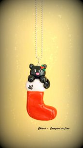 Addobbo natalizio con gatto nella calza, decorazione di Natale come regalo per appassionati di gatti