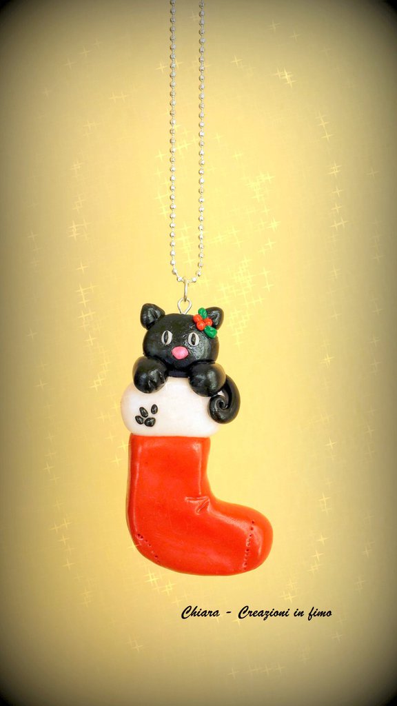 Sass & Belle Gatto In Feltro Con Calza - Decorazione Natalizia Traditional Christmas